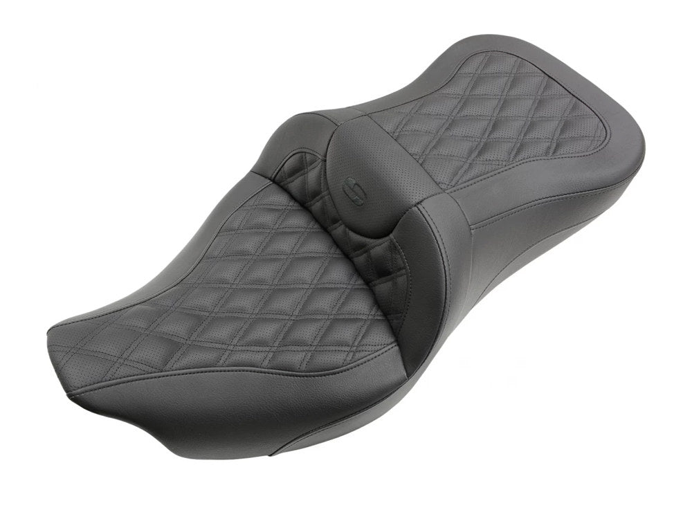 Roadsofa LS Dual Seat with Black Double Diamond Lattice Stitch. Fits Road King 1997-2007 & Street Glide 2006-2007.