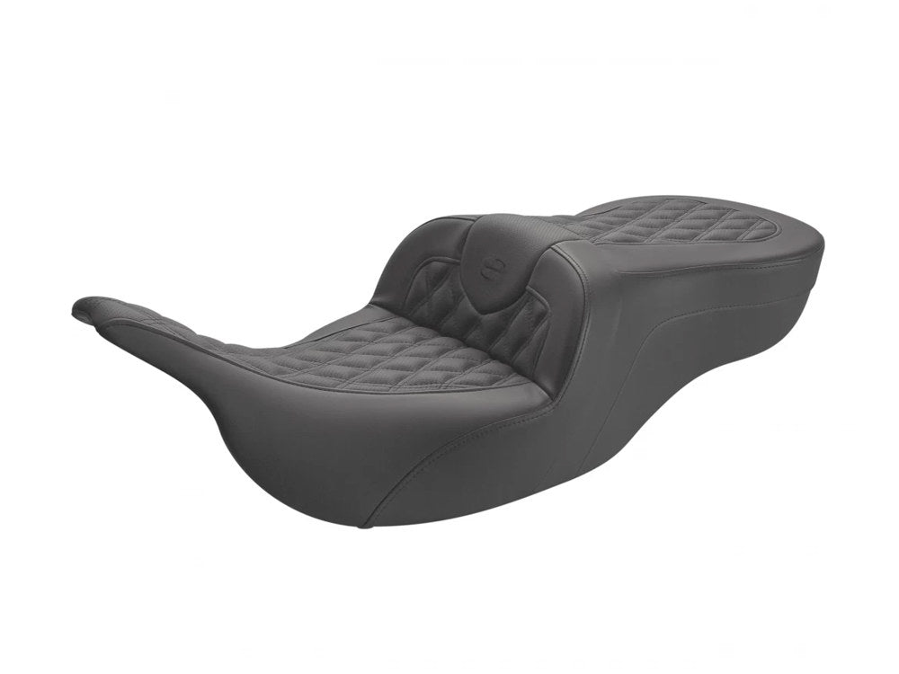 Roadsofa LS Dual Seat with Black Double Diamond Lattice Stitch. Fits Electra Glide & Ultra Classic 1997-2007.