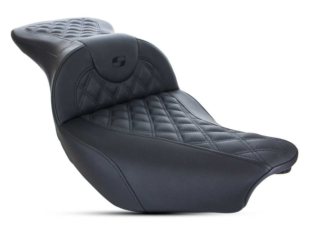 RoadSofa LS Dual Seat with Black Double Diamond Lattice Stitch. Fits Indian Touring 2014up.