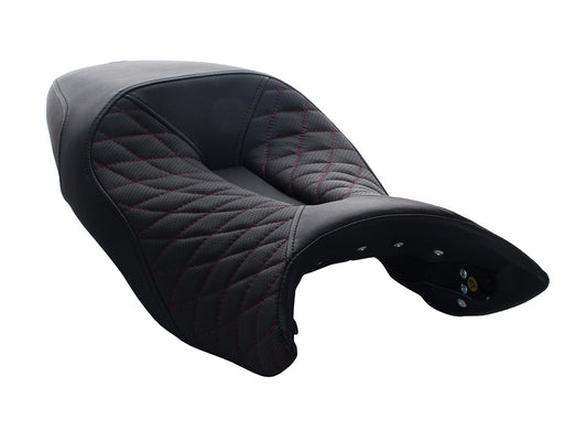 Track-LS Dual Seat with Burgundy Diamond Lattice Stitch. Fits Indian FTR1200 2019-2024