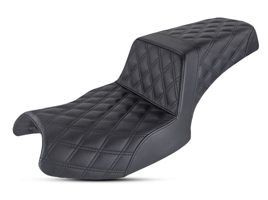 Step-Up LS Dual Seat with Black Double Diamond Lattice Stitch Front & Rear. Fits Indian Challenger 2020up.