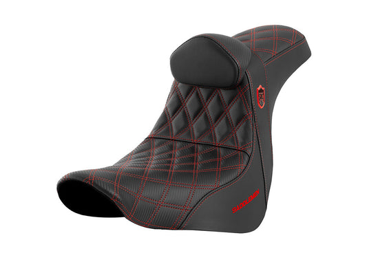 Pro Series San Diego Customs Performance Gripper Dual Seat with Backrest & Red Stitch. Fits Softail Street Bob 2018up & Standard 2020up