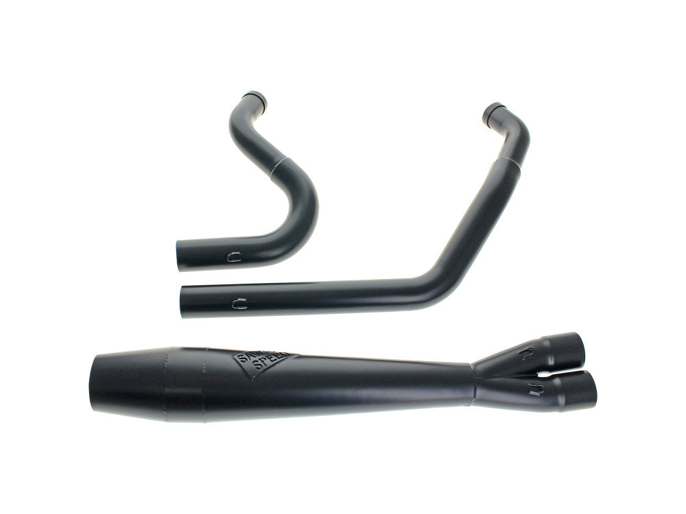 Mid Length 2-into-1 Exhaust with Welded End Cap – Black. Fits Softail 1986-2017.