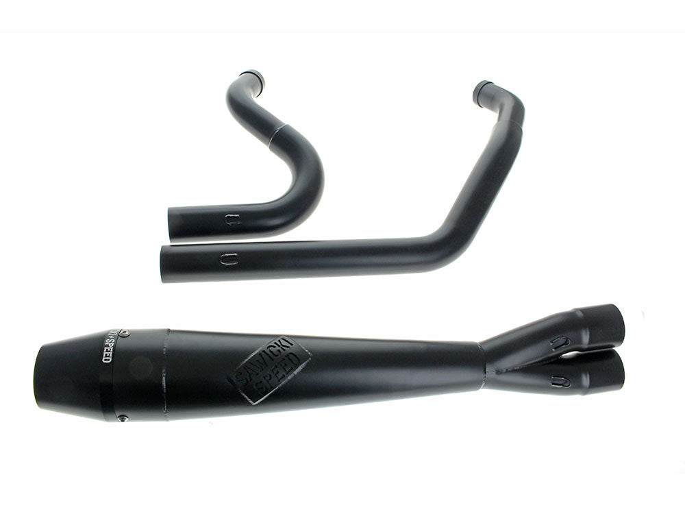 Mid Length 2-into-1 Exhaust with Billet End Cap – Black. Fits Softail 1986-2017.