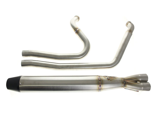 Full Length 2-into-1 Exhaust with Billet End Cap – Stainless. Fits Touring 1995-2016.