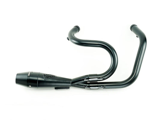 Shorty 2-into-1 Exhaust with Billet End Cap – Black. Fits Sportster 2004-2021 with Mid Controls.