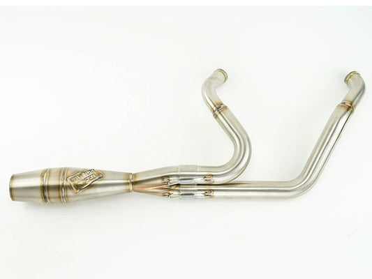 Shorty 2-into-1 Exhaust with Welded End Cap – Stainless. Fits Softail 2018up with 240 Rear Tyre.