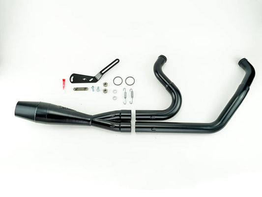 Shorty 2-into-1 Exhaust with Welded End Cap – Black. Fits Softail 2018up with 240 Rear Tyre.