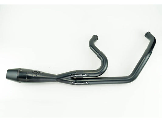 Shorty 2-into-1 Exhaust with Billet End Cap – Black. Fits Softail 2018up with 240 Rear Tyre.