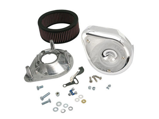 Notched Teardrop Air Cleaner Kit – Chrome. Fits Big Twin 1966-1984 with Super E or G Carburettor.