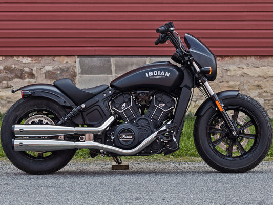 4in. Grand National Slip-On Mufflers – Chrome with Black End Caps. Fits Indian Scout 2015-2024
