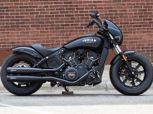 4in. Grand National Slip-On Mufflers – Black with Black End Caps. Fits Indian Scout 2015-2024