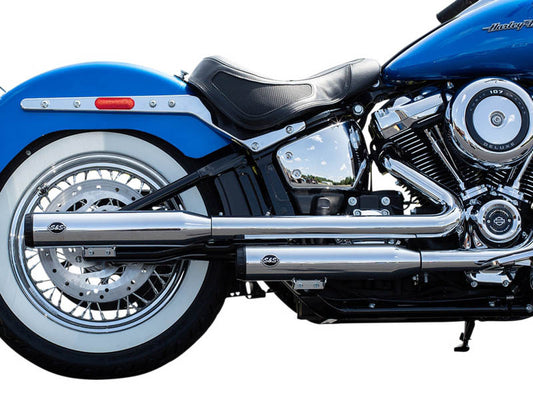 3-1/2in. Grand National Slip-On Mufflers – Chrome with Black End Caps. Fits Heritage Classic 2018-2024 & Deluxe 2018-2020