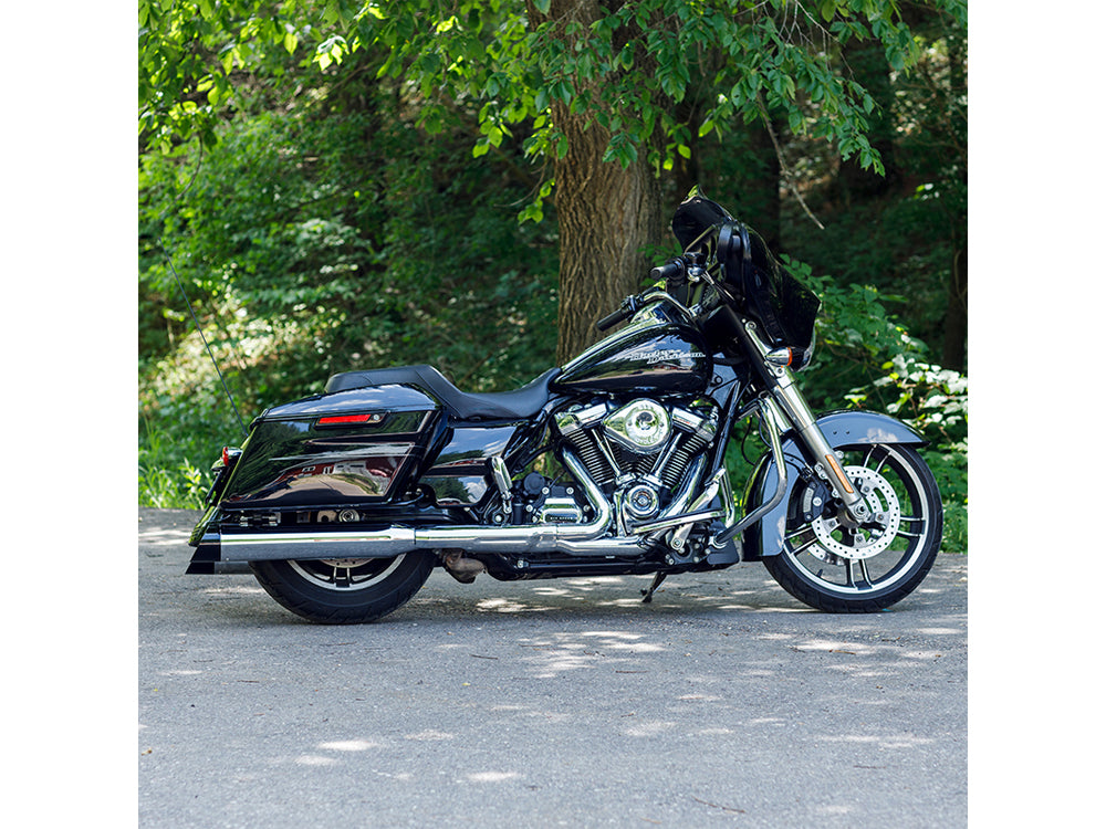 4-1/2in. Mk45 Slip-On Mufflers – Chrome with Black Cutlass End Caps. Fits Touring 2017up.