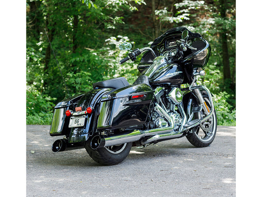 4-1/2in. Mk45 Slip-On Mufflers – Chrome with Black Cutlass End Caps. Fits Touring 1995-2016.