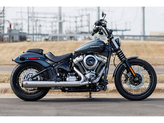 4in. Grand National Slip-On Muffler – Chrome with Black End Cap. Fits Softail Street Bob, Low Rider S, Low Rider ST & Heritage 2025up