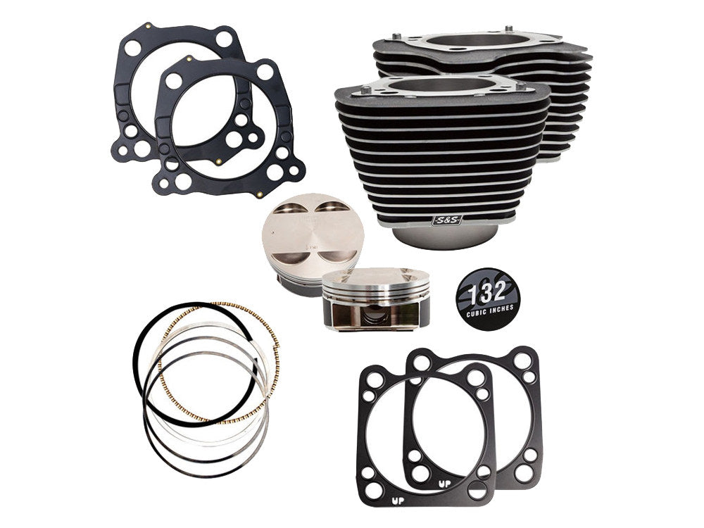 132ci Big Bore Kit with Highlighted Fins – Black Granite. Fits CVO Milwaukee-Eight 2017up with 117ci Engine.