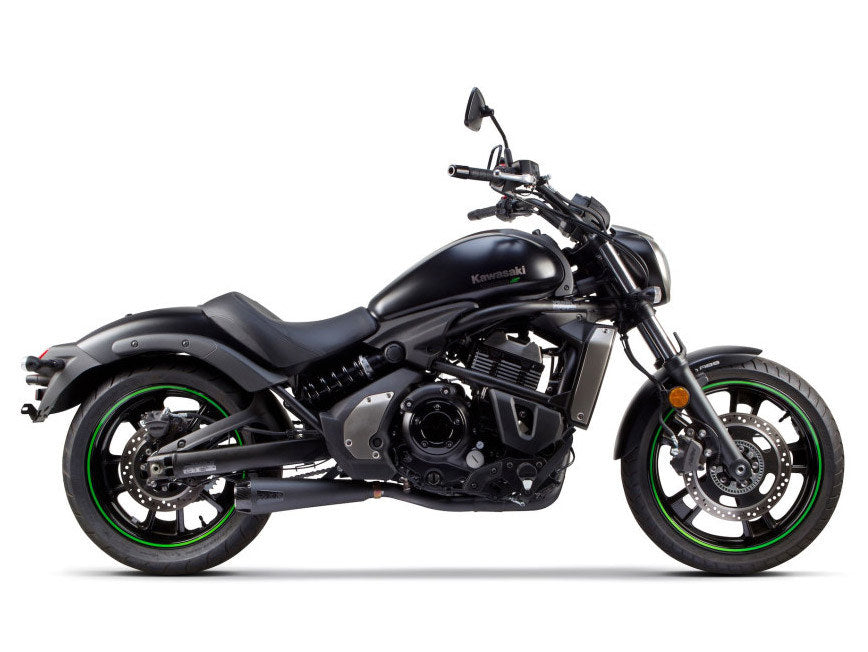 Comp-S 2-into-1 Exhaust – Black with Carbon Fiber End Cap. Fits Kawasaki Vulcan ‘S’ 650cc 2015up.