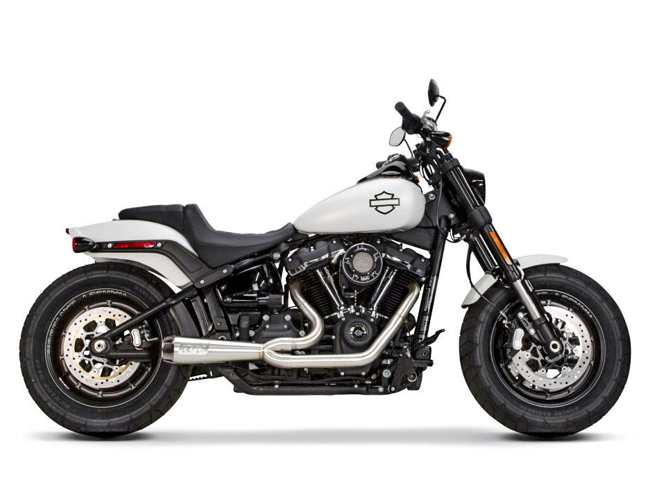 Comp-S 2-into-1 Exhaust – Stainless Steel with Carbon Fiber End Cap. Fits Softail 2018up with Non-240 Rear Tyre.