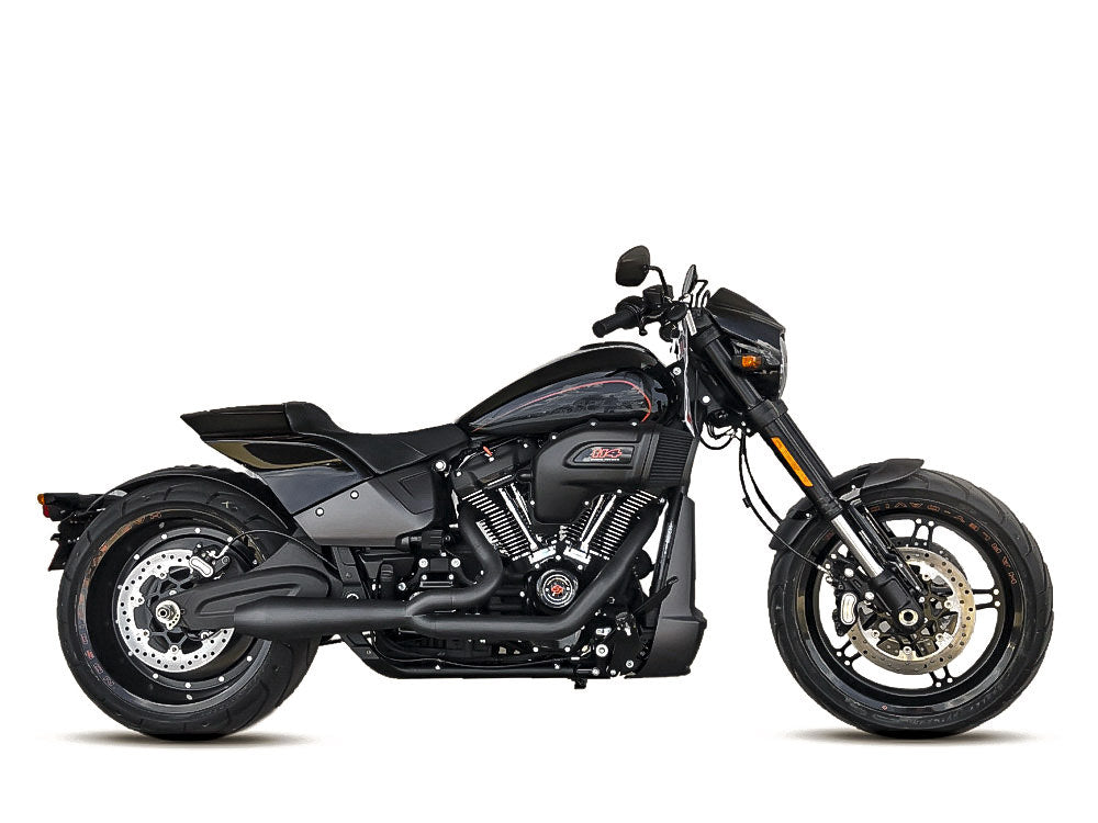 Megaphone Gen II 2-into-1 Exhaust – Black. Fits Softail Breakout & Fat Boy 2018up & FXDR 2019up.