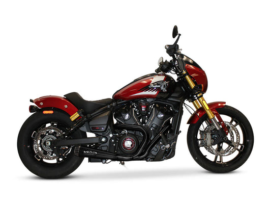 Comp-S 2-into-1 Exhaust – Black with Carbon Fiber End Cap. Fits Indian Scout 2025up