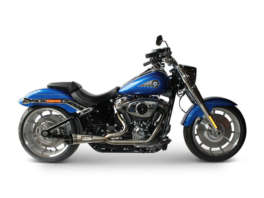 Shorty Turnout 2-into-1 Exhaust – Stainless Steel with Black End Cap. Fits Softail Breakout & Fat Boy 2025up