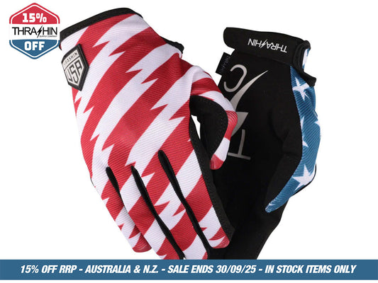 Red & Blue, Stars & Bolts Stealth Gloves – Size Small