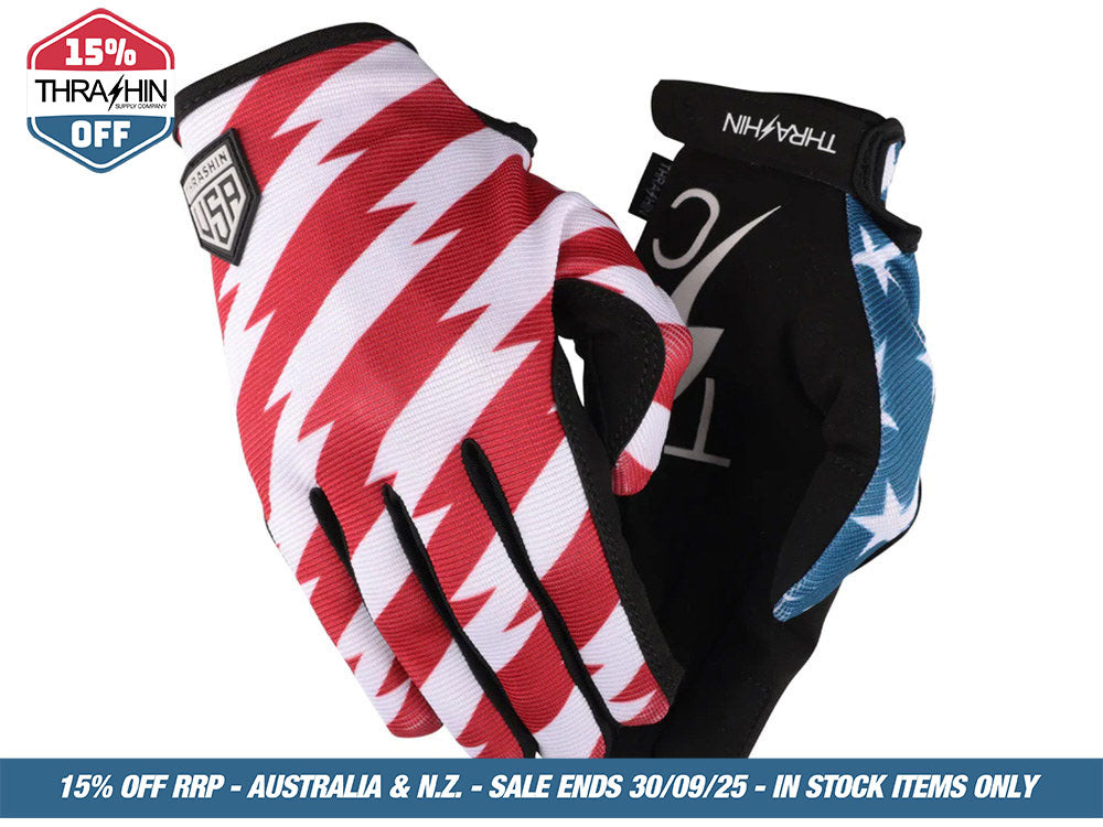 Red & Blue, Stars & Bolts Stealth Gloves – Size Large