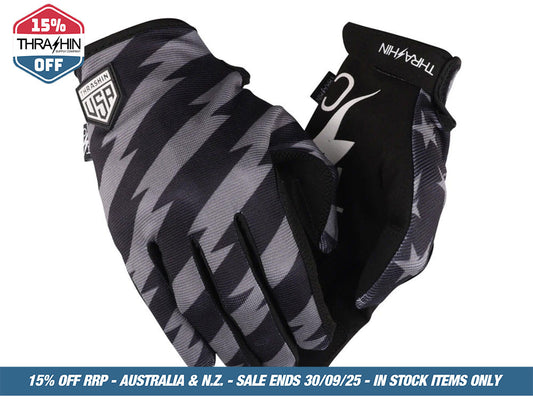 Black & Grey, Stars & Bolts Stealth Gloves – Size Medium