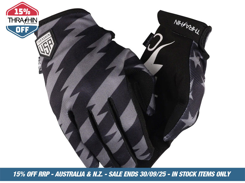 Black & Grey, Stars & Bolts Stealth Gloves – Size Large