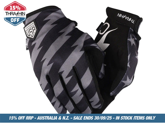 Black & Grey, Stars & Bolts Stealth Gloves – Size Large