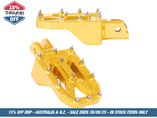 Aggressor Footpegs – Gold. Fits Softail 2018up Front Rider