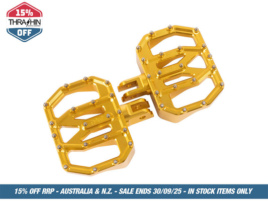 Aggressor Mini Floorboards – Gold. Fits Softail 2018up Front Rider