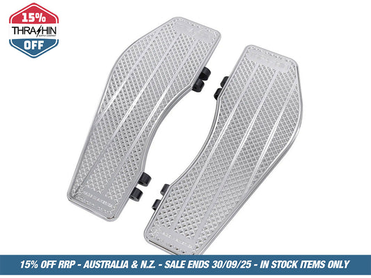 Bagger Rider Floorboards – Chrome. Fits Touring 1980up, FL Softail 1986-2017 & Dyna Switchback 2012-2016