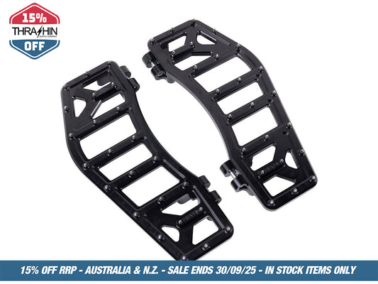 Aggressor Rider Floorboards – Black. Fits Touring 1980up, FL Softail 1986-2017 & Dyna Switchback 2012-2016