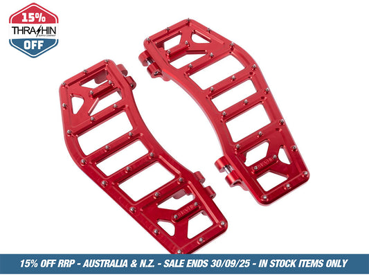 Aggressor Rider Floorboards – Red. Fits Touring 1980up, FL Softail 1986-2017 & Dyna Switchback 2012-2016