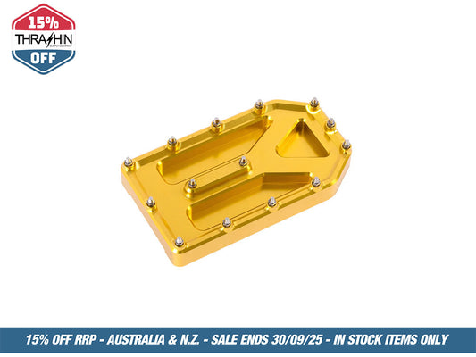 Aggressor Brake Pedal Pad – Gold. Fits Touring 1980up, FL Softail 1986-2017 & Dyna Switchback 2012-2016