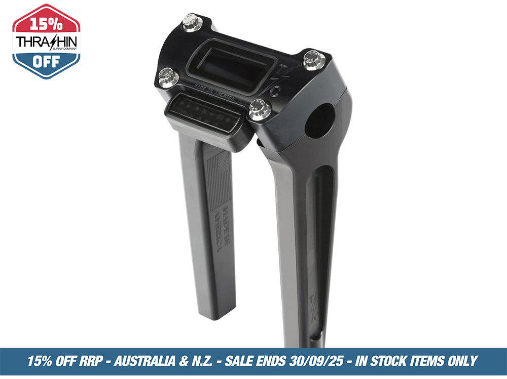 8in. Straight Thrashin Risers – Black. Fits Softail Street Bob, Low Rider ST, Standard & Breakout 2018-2024