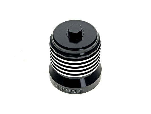 FLO Reusable Oil Filter – Black with Polished Fins. Fits Milwaukee Eight 2017up, Twin Cam 1999-2017, Evolution 1984-1999 & Sportster 1984-2021