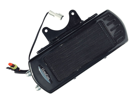 Fan Assisted Side Mount Oil Cooler Kit – Gloss Black. Fits Dyna 1991-2017