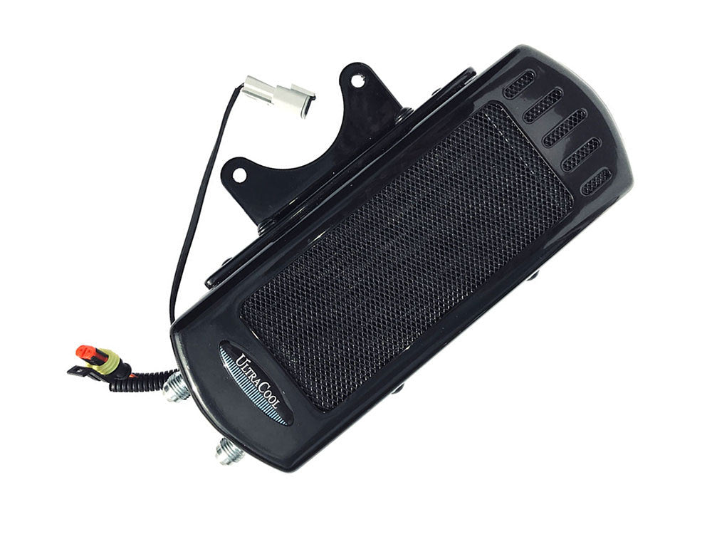 Fan Assisted Side Mount Oil Cooler Kit – Gloss Black. Fits Softail 1985-2017