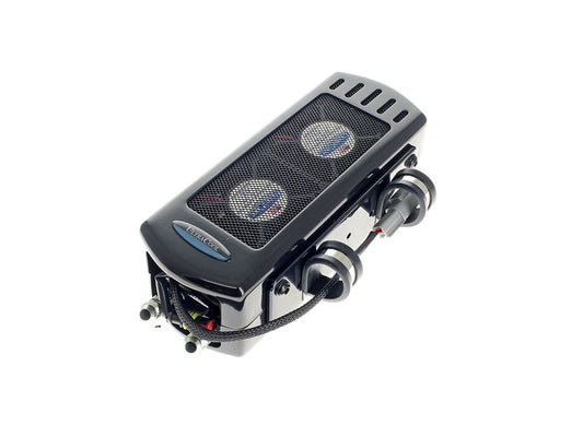 Fan Assisted Side Mount Oil Cooler Kit – Gloss Black. Fits Softail 2018up with no Crash Bar/Engine Guard
