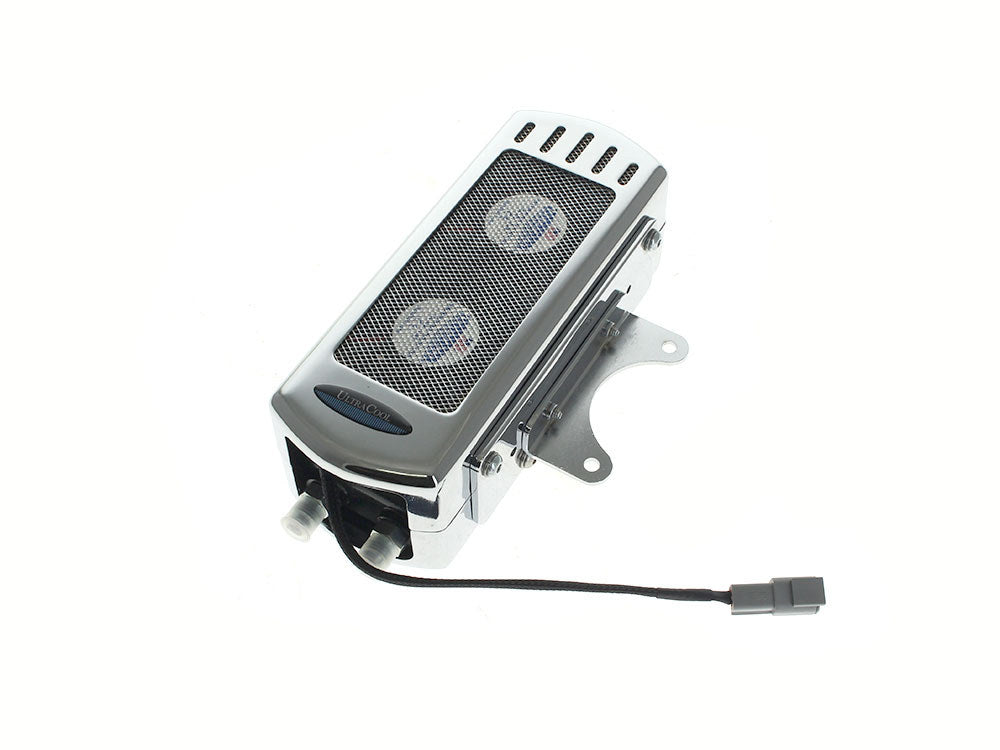 Fan Assisted Side Mount Oil Cooler Kit – Chrome. Fits Touring 1992-2008 and FXR 1992-1994