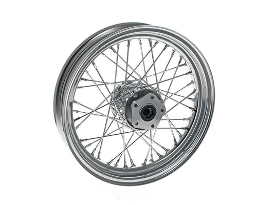 16in. x 3.0in. Front 40 Spoke Cross Laced Wheel – Chrome. Fits FL Softail 1986-1999