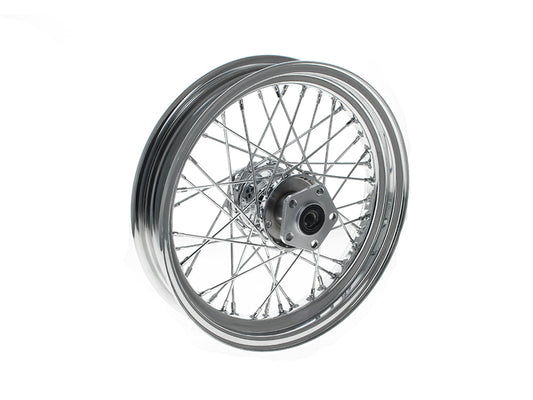 16in. x 3.0in. Rear 40 Spoke Cross Laced Wheel – Chrome. Fits Softail 1986-1999, Dyna 1991-1999, FXR 1986-1994 & Sportster 1986-1999.