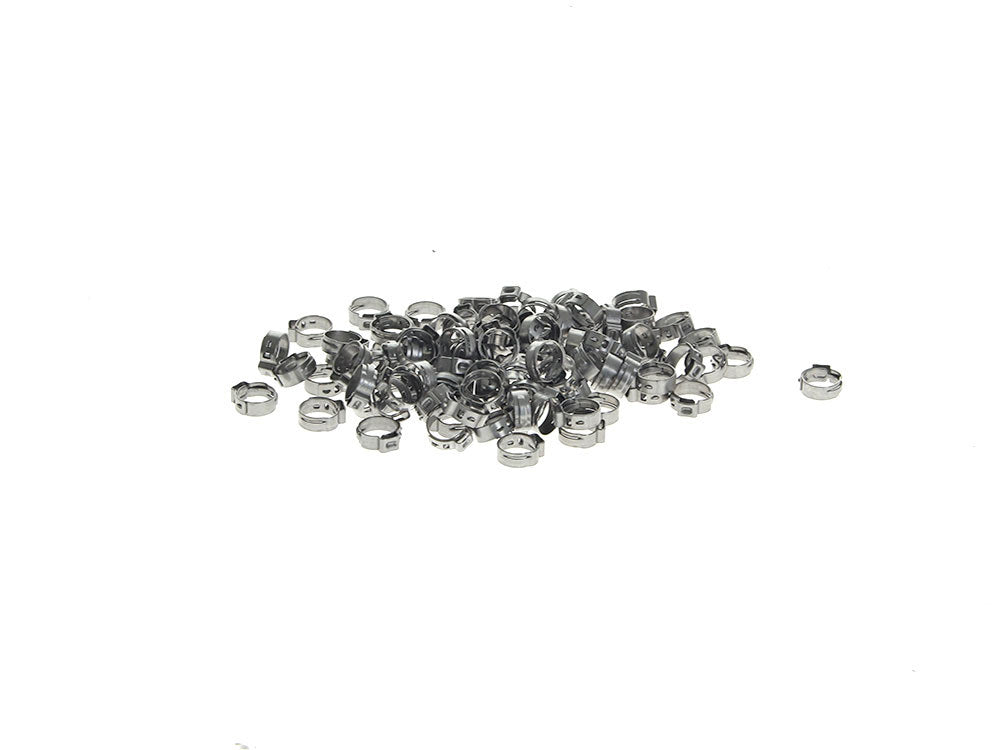 7/16in. Stepless Ear Clamps – Pack of 100. Size range is 10.3mm to 12.8mm