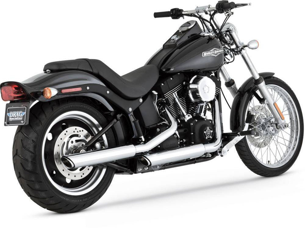 3in. Twin Slash Slip-On Mufflers – Chrome. Fits Softail FXST 2007-2017, Heritage Softail Classic 2007-2017, Breakout 2013-2017 & Rocker 2008-2011.