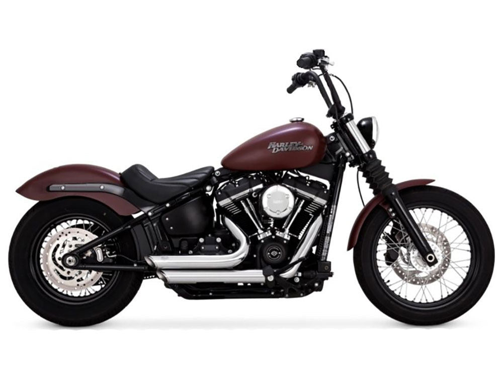 Shortshots Staggered Exhaust – Chrome. Fits Softail 2018-2024 Non-240 Tyre Models