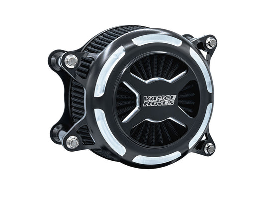 VO2 X Air Cleaner Kit – Black Contrast. Fits Softail 2000-2015, Dyna 1999-2017, Touring 1999-2007 with CV Carb or Cable Operated Delphi EFI