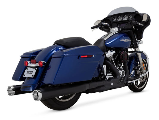4in. Monster Round Slip-On Mufflers – Black with Chrome End Caps. Fits Touring 2017up.